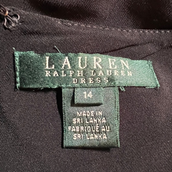 Lauren RL Size 14 Sleeveless Dress Black w Floral Brocade A-Line POCKETS V-Back - Picture 14 of 14